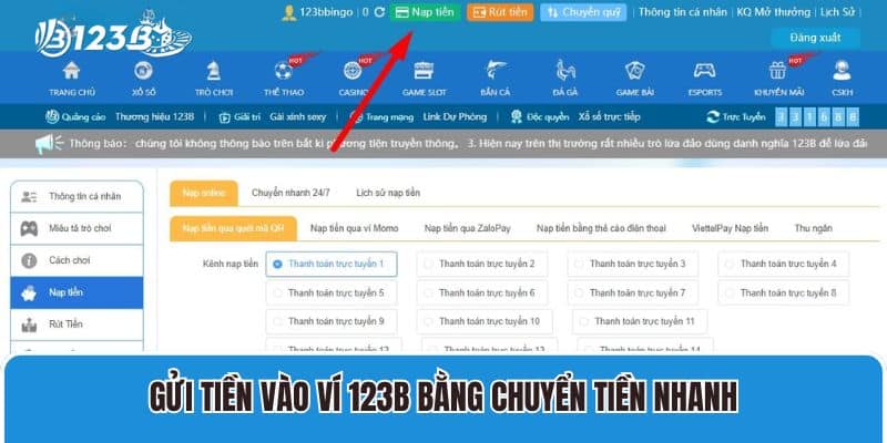 Nhà Cái 123B - Trang Chủ 123B - Link Đăng Nhập 123 B Chính Thức 2025 18 Gửi tiền vào ví 123B bằng chuyển tiền nhanh